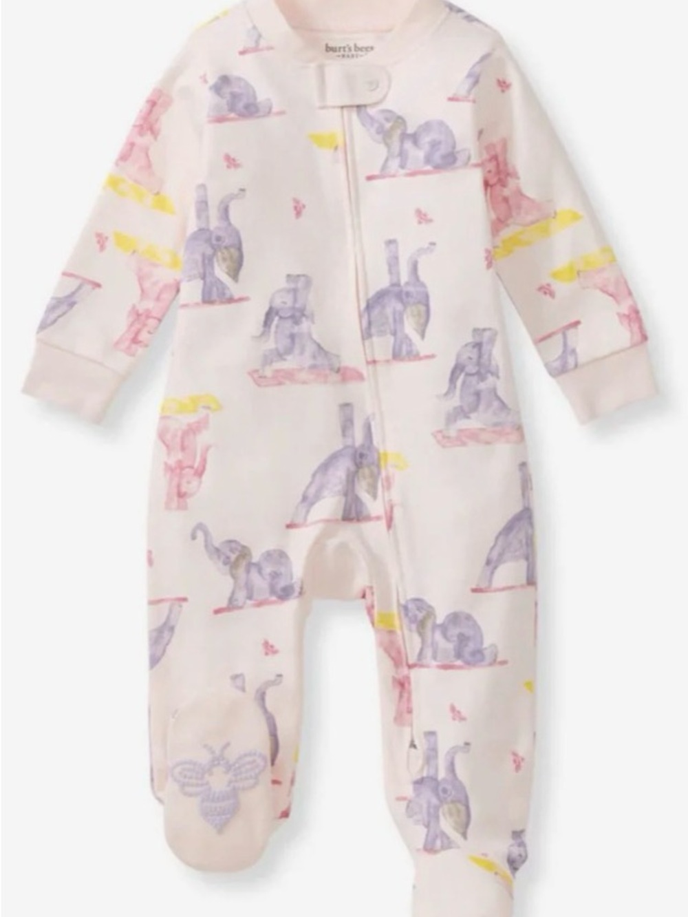 burt's bees baby Pink Elephant Print Footed One-Piece